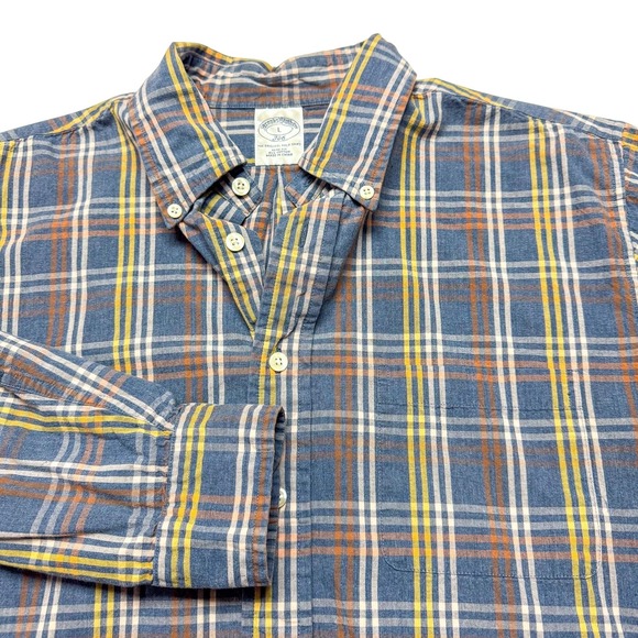 Brooks Brothers Other - Brooks Brothers 346 Shirt Mens Large Blue Orange Plaid Slim Fit Button Down‎